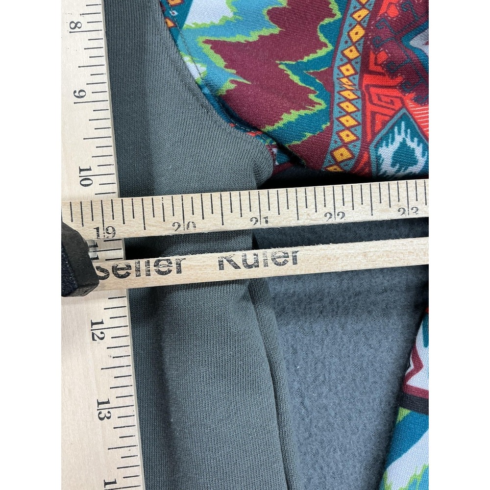 Hooey Hoodie Mens Medium Gray Aztec Sleeves Western Pullover Kangaroo Pocket - Picture 8 of 11